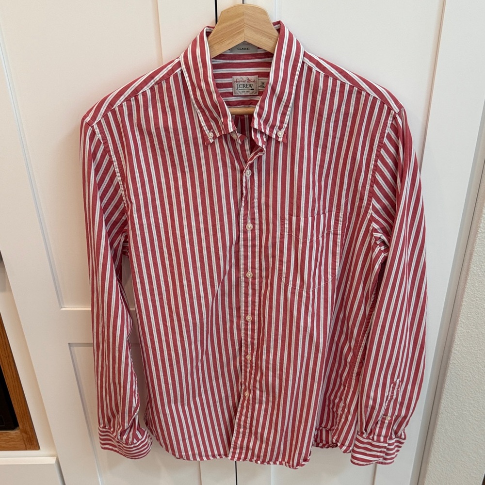 J. Crew Red and White Striped Button-Down Shirt